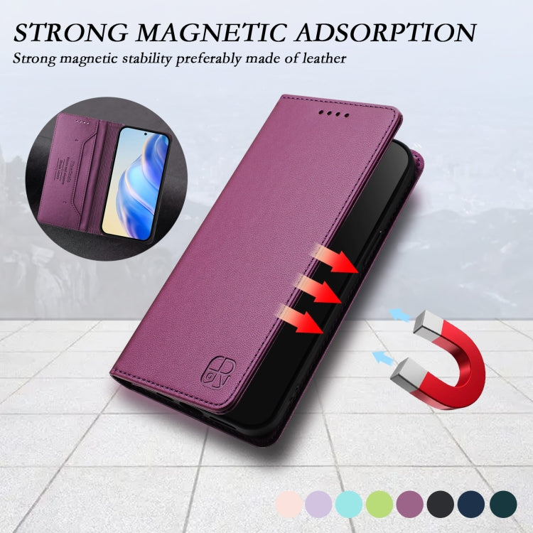 Funda de Cuero RFID con Doble Pliegue y Succión Magnética para Oukitel C35 Rc01 (Violeta)