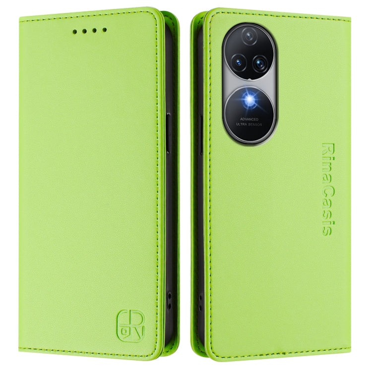 Funda de Cuero Rfid con Doble Pliegue y Succión Magnética para Oukitel C38 Rc01 (Verde Hierba)