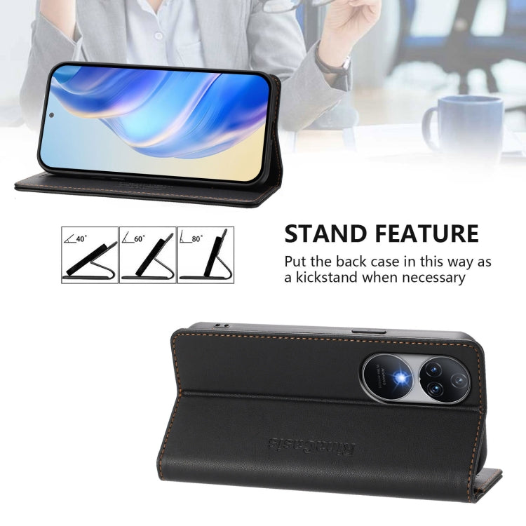 Funda de Cuero Rfid con Doble Pliegue y Succión Magnética para Oukitel C38 Rc01 (Negra)