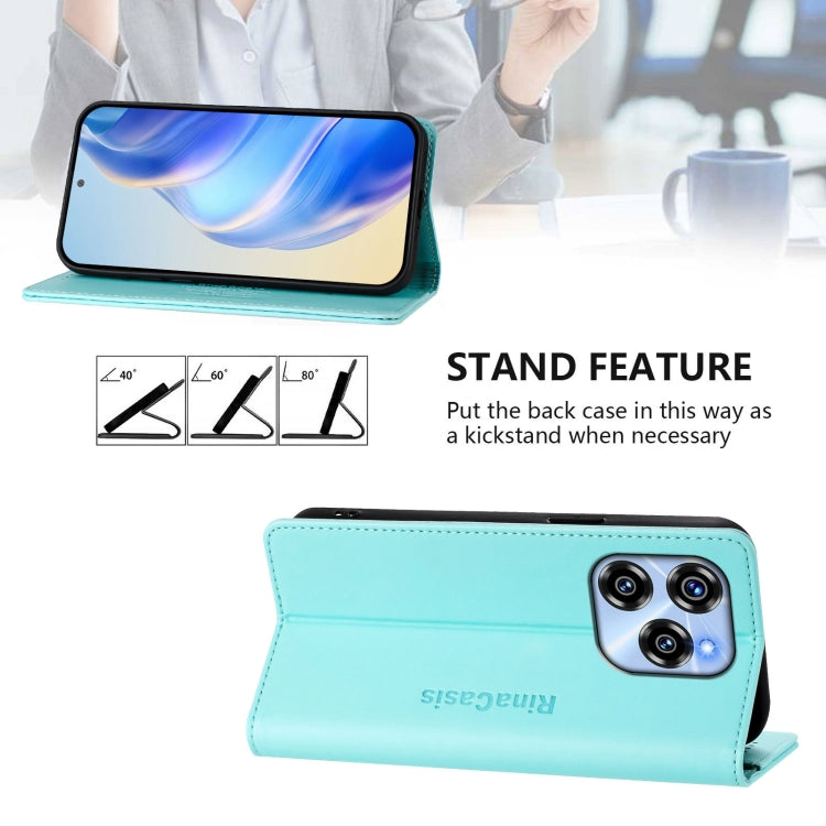 Funda de Cuero Rfid con Doble Pliegue y Succión Magnética para Oukitel C50 Rc01 (Verde Menta)