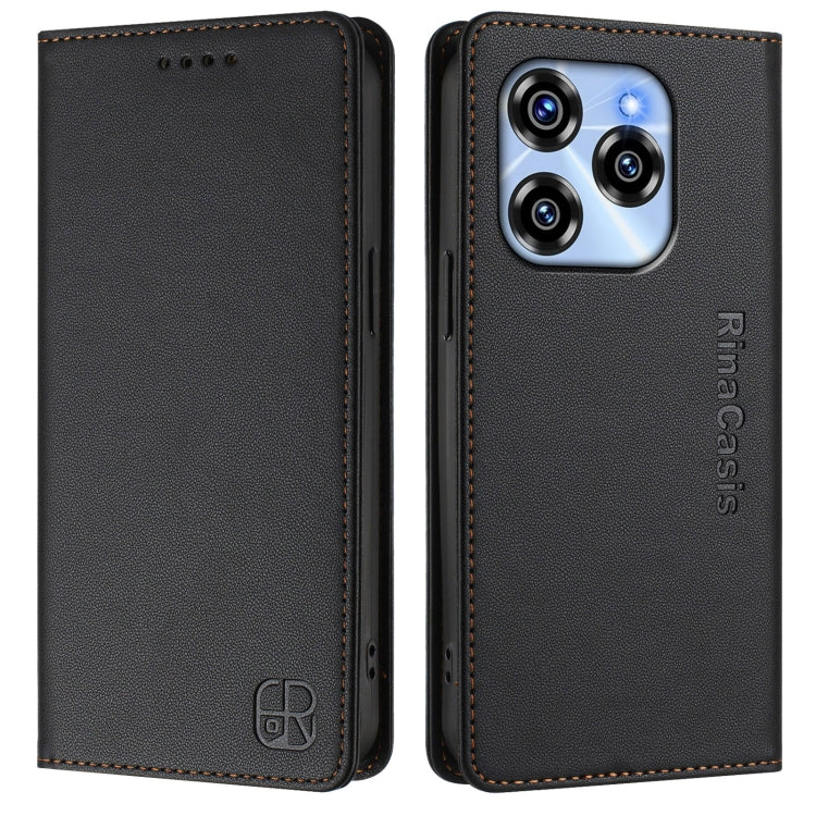 Funda de Cuero Rfid con Doble Pliegue y Succión Magnética para Oukitel C50 Rc01 (Negra)