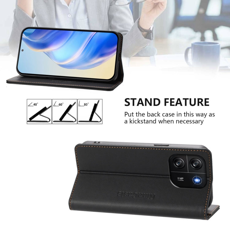 Funda de Cuero con Doble Pliegue y Succión Magnética Rfid para BlackView Wave 6C Rc01 (Negra)