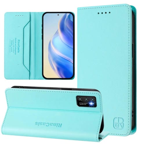 Funda de Cuero Rfid para Cubot P50 Rc01 con Doble Pliegue y Succión Magnética (Verde Menta)