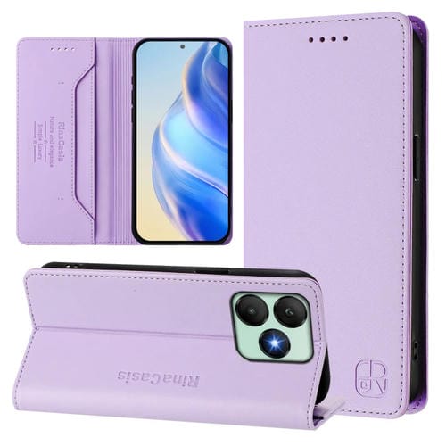 Funda de Cuero Rfid para Teléfono Wiko T20 Rc01 con Doble Pliegue y Succión Magnética (Morado Claro)