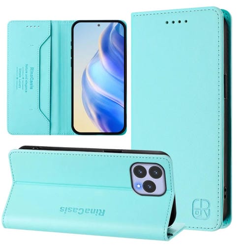 Funda de Cuero Rfid con Doble Pliegue y Succión Magnética para Wiko T60 y Cubot P80 Rc01 (Verde Menta)