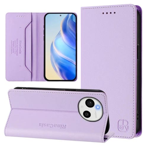 Funda de Cuero RFID para Sharp Aquos Sense9 Rc01 con Doble Pliegue y Succión Magnética (Morado Claro)