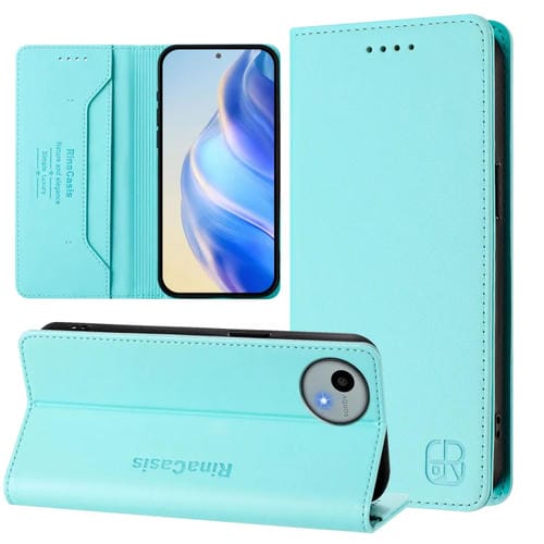 Funda de Cuero con Doble Pliegue y Succión Magnética RFID para Sharp Aquos Wish4 Sh-52E Rc01 (Verde Menta)