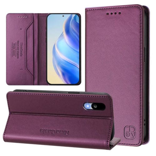 Funda de Cuero Rfid para Sharp Basio Active3 Rc01 con Doble Pliegue y Succión Magnética (Violeta)