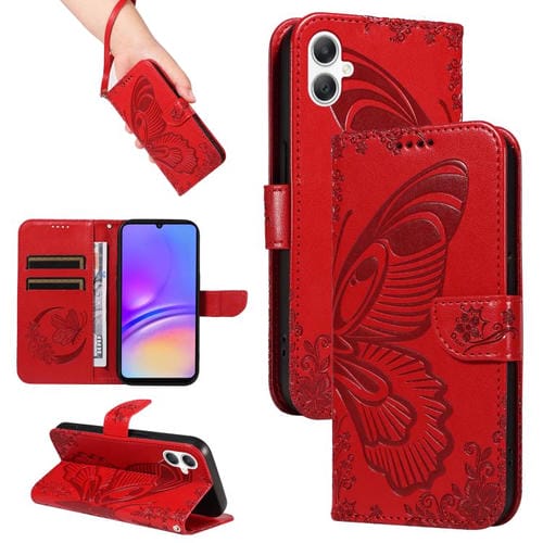 Funda de cuero con relieve de mariposa para Samsung Galaxy A07 5G (roja)