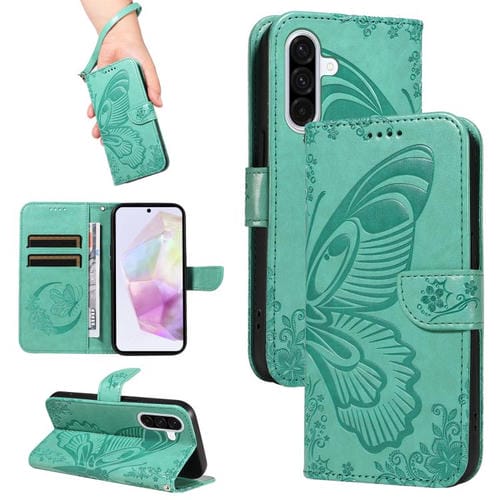 Funda de cuero con relieve de mariposa para Samsung Galaxy A36 5G / M56 5G (verde)