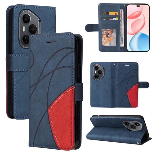 Funda de cuero con tapa y empalme bicolor para Honor 400 Pro Global (160,8 mm) (azul)