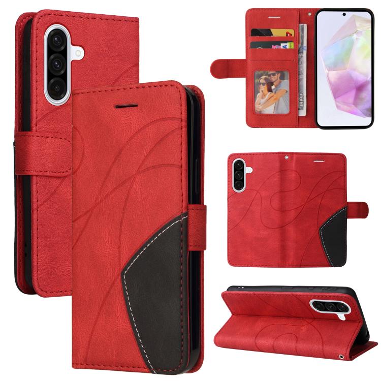 Funda de cuero con tapa y dos colores para Samsung Galaxy A56 5G (roja)