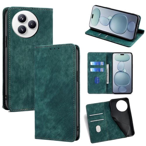 Funda de cuero magnética con cepillo antirrobo RFID para Xiaomi Civi 5 Pro 5G (verde)