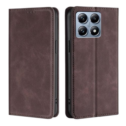 Funda de Cuero Magnética con Tacto de Piel para Xiaomi 14T Pro 5G (Marrón Oscuro)
