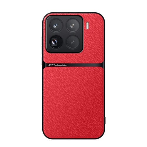 Funda Para Teléfono Xiaomi 15 Pro De Piel De Lichi Con Cobertura Total Magnética Y A Prueba De Golpes (Roja)