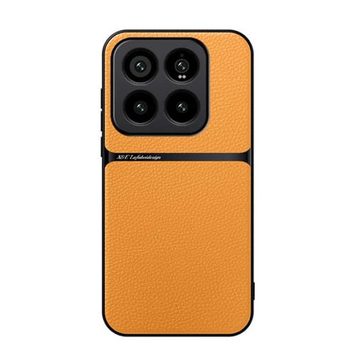 Funda Para Teléfono Xiaomi 14 Pro De Piel De Lichi Con Cobertura Total Magnética Y A Prueba De Golpes (Amarilla)