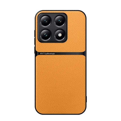 Funda Para Teléfono Xiaomi 14T De Piel De Lichi Con Cobertura Total Magnética Y A Prueba De Golpes (Amarilla)