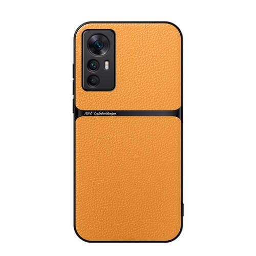 Funda para Teléfono Xiaomi 12/12S/12X de Piel de Lichi con Cobertura Total Magnética y a Prueba de Golpes (Amarilla)