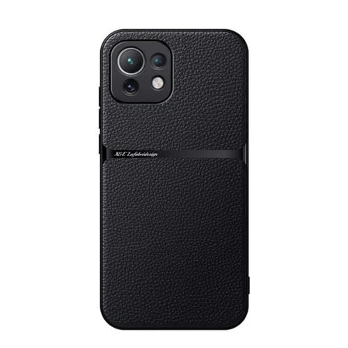 Funda para Teléfono Xiaomi Mi 11 Lite 4G/5G de Piel de Lichi con Cobertura Total Magnética y a Prueba de Golpes (Negra)