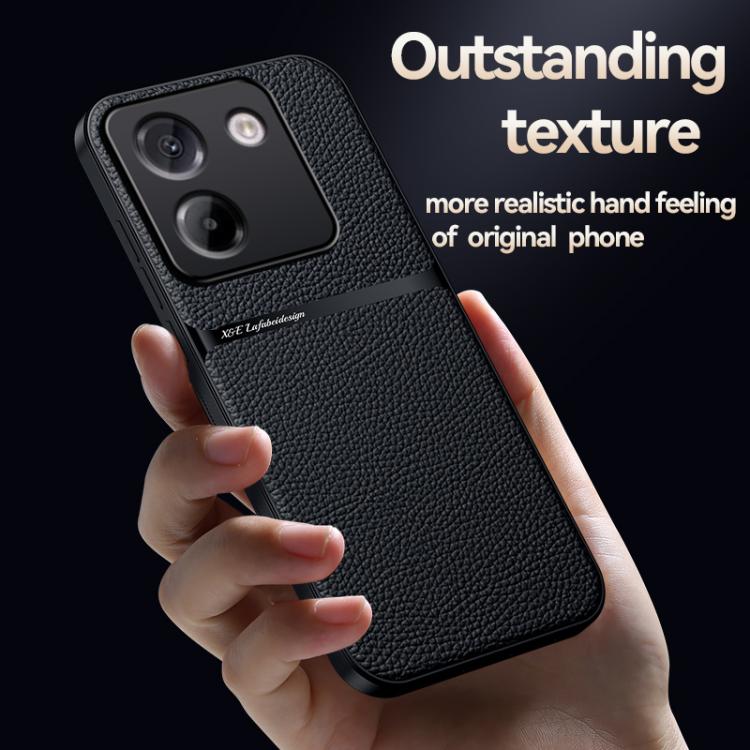 Funda magnética de cuero Litchi para Xiaomi Poco M7 Pro 5G, con cobertura total, a prueba de golpes (roja)