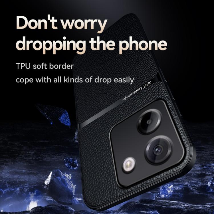 Funda magnética de cuero Litchi para Xiaomi Poco M7 Pro 5G, con cobertura total, a prueba de golpes (roja)