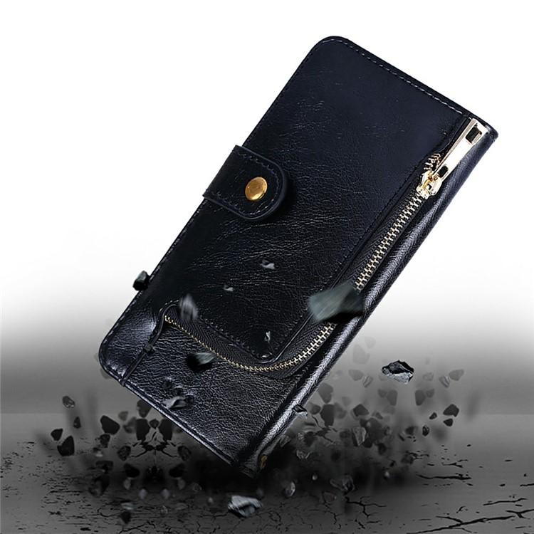 Funda de cuero con cremallera para Samsung Galaxy S25 Ultra 5G (negra)