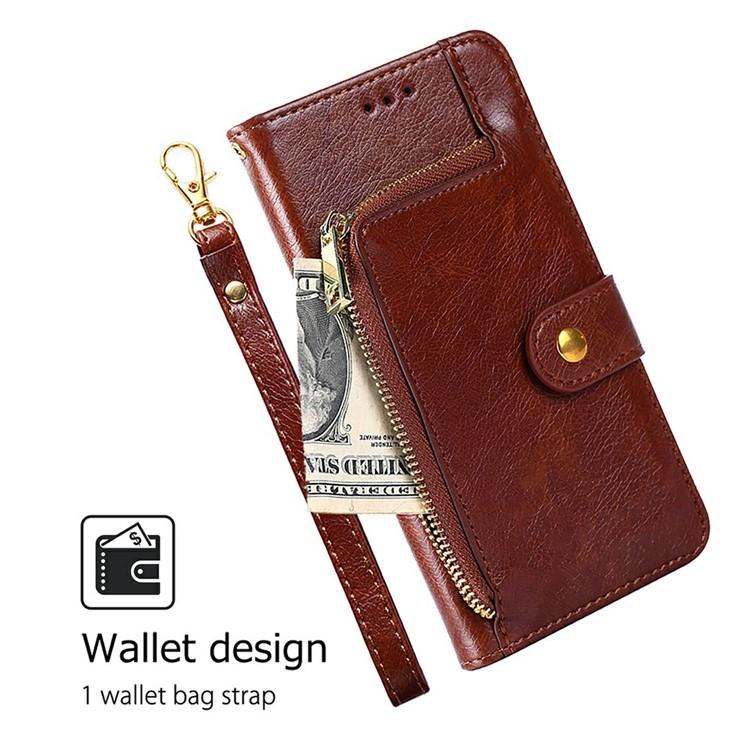 Funda de cuero con cremallera para Samsung Galaxy S25 Ultra 5G (marrón)