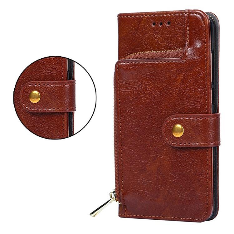 Funda de cuero con cremallera para Samsung Galaxy S25 Ultra 5G (marrón)