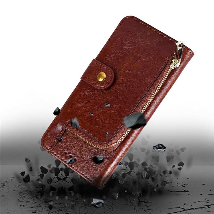 Funda de cuero con cremallera para Samsung Galaxy S25 Ultra 5G (marrón)