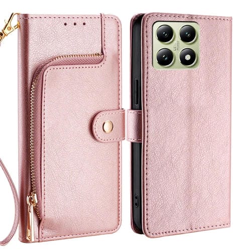Funda De Cuero Con Cremallera Para Teléfono Xiaomi 14T 5G (Oro Rosa)