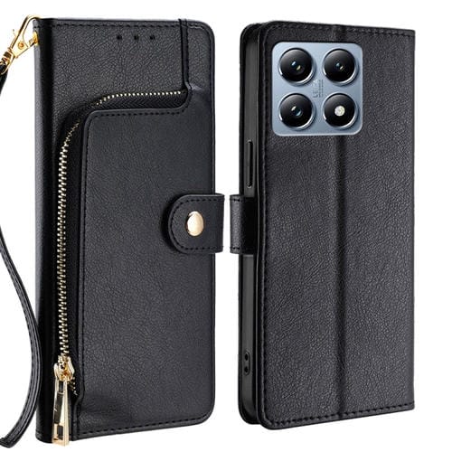 Funda de Cuero con Cremallera para Teléfono Xiaomi 14T Pro 5G (Negra)