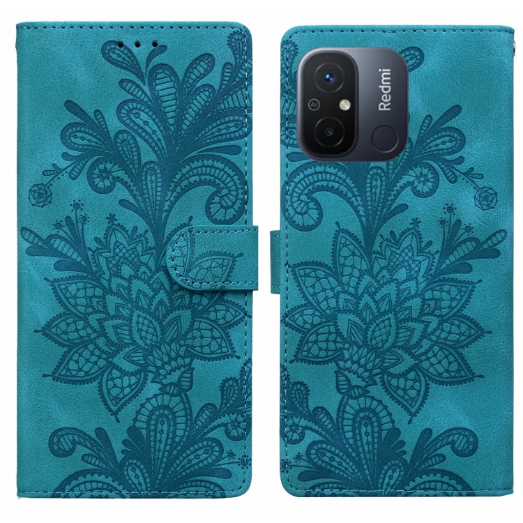 Funda de Teléfono con Hebilla Magnética y Encaje Floral En Relieve para Redmi 11A/12C (Verde)