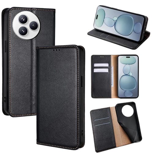 Funda de cuero magnético con acabado brillante y color sólido para Xiaomi Civi 5 Pro 5G (negro)