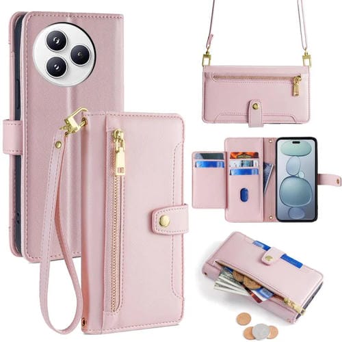 Funda de cuero tipo cartera con cremallera y textura de oveja para Xiaomi Civi 5 Pro 5G (rosa)