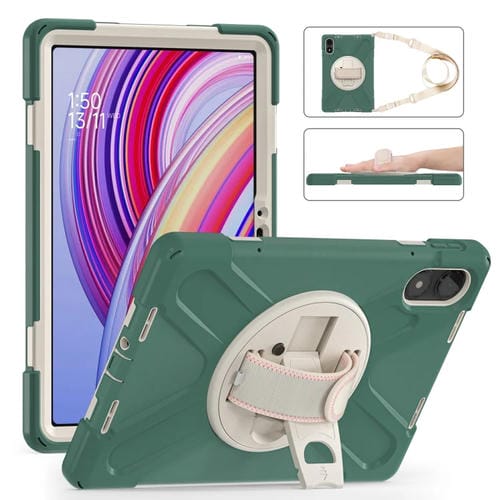 Funda Híbrida de Silicona con Correa para El Hombro para Xiaomi Redmi Pad Pro 12.1, con Soporte Giratorio (Verde Esmeralda)