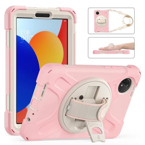Funda Híbrida de Silicona con Correa para El Hombro y Soporte Giratorio para Xiaomi Redmi Pad Se 8.7 (Rosa Cerezo)