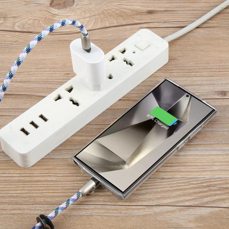 Cable de carga de datos Tipo C a Tipo C silicona para teléfono cruzado con cordón largo (Azul, Verde, Morado y Blanco)