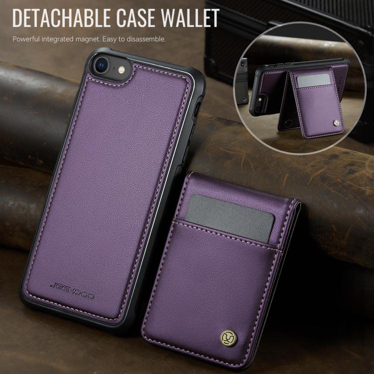 Funda para iPhone SE 2022 SE 2020 8 Jeehood J06 Pu con Tarjetero Rfid Magsafe (Morado)