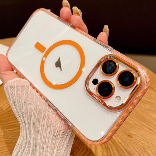 Funda Transparente Magsafe para iPhone 12 Pro Max con Película para Lente (Naranja)