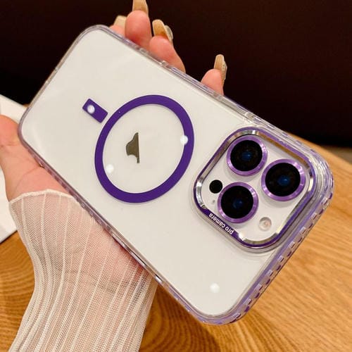 Funda para iPhone 12 Pro Max Protección Magsafe Transparente Película para Lentes (Morado)