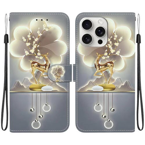 Funda de Cuero para iPhone 16 Pro con Dibujo de Colores y Textura de Cristal (Ciervo Sika)