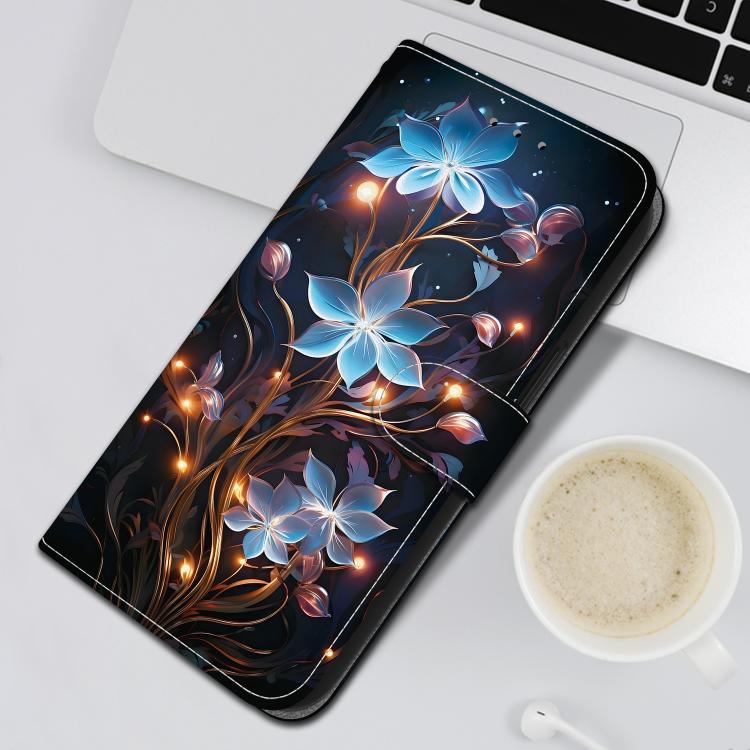 Funda de Cuero iPhone 16 Plus Dibujo Colores Textura Cristal (Flor de Linterna Pequeña)