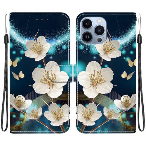 Funda de Cuero para iPhone 15 Pro con Dibujo de Colores y Textura de Cristal (Magnolia)