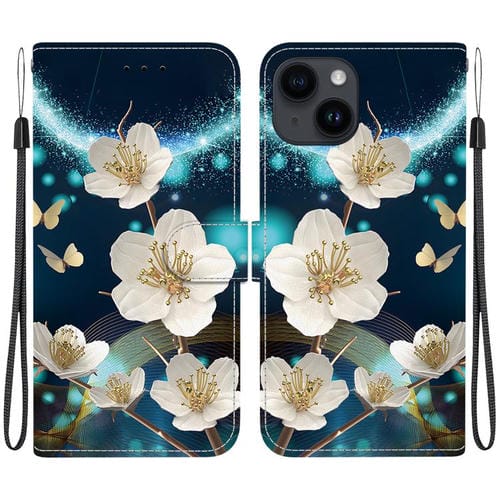 Funda de Cuero para iPhone 14 con Dibujo de Colores y Textura de Cristal (Magnolia)