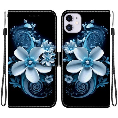 Funda de Cuero para iPhone 11 con Dibujo de Colores y Textura de Cristal (Orquídea Negra)