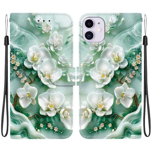 Funda de Cuero para iPhone 11 con Dibujo de Colores y Textura de Cristal (Flores de Jade)