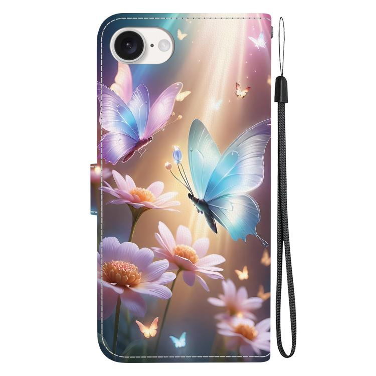 Funda de Cuero iPhone 16E Dibujo Colores Textura Cristal (Mariposa, Amor y Flores)