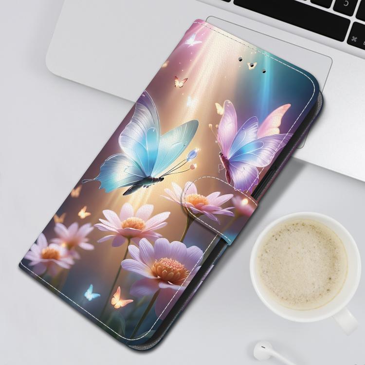 Funda de Cuero iPhone 16E Dibujo Colores Textura Cristal (Mariposa, Amor y Flores)