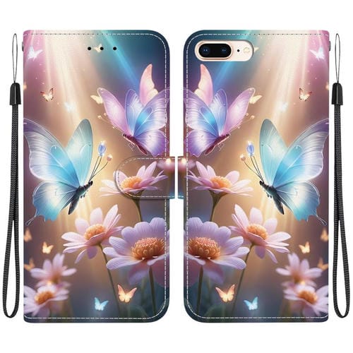 Funda de Cuero para iPhone 7 Plus/8 Plus con Dibujo de Colores y Textura de Cristal (Mariposa, Amor y Flores)