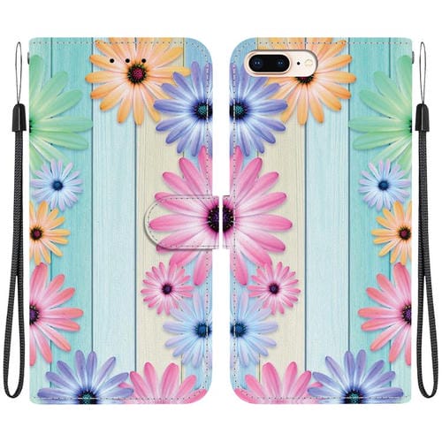 Funda de Cuero para iPhone 7 Plus/8 Plus con Dibujo de Colores y Textura de Cristal (Girasoles)